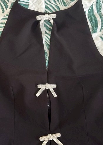 Siyah Parlak Midi Halter Yaka Elbise - Görsel 3