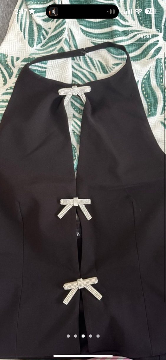 Siyah Parlak Midi Halter Yaka Elbise - Görsel 3