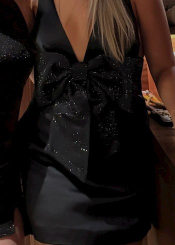 Siyah V Yaka Midi Abiye Elbise - Görsel 4