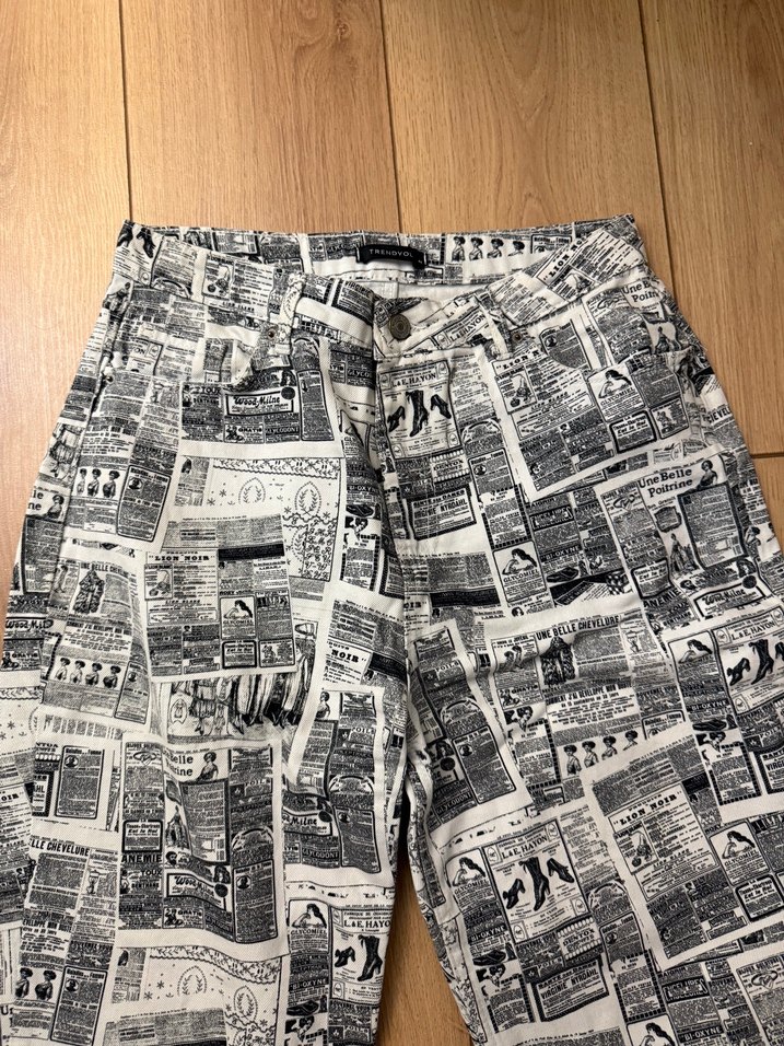 Gri Baskılı Salaş Kadın Kot Pantolon - Görsel 2