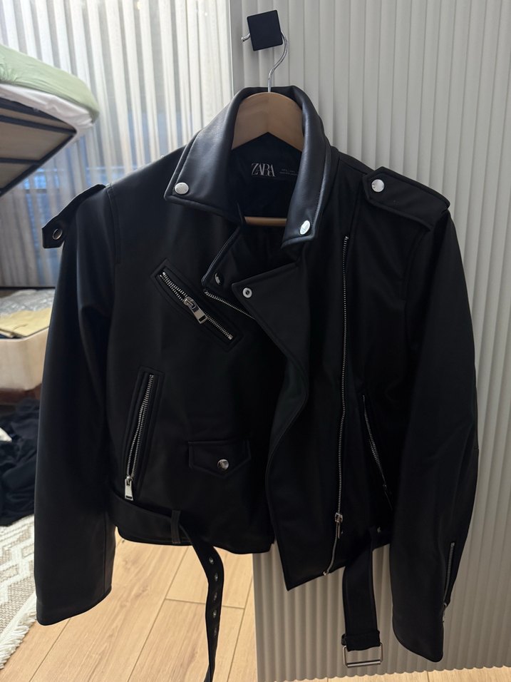 Kadın Siyah Deri Biker Ceket - Görsel 2