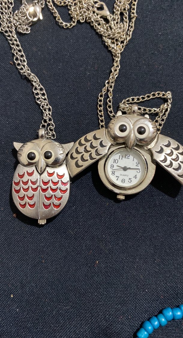 Gri Renkli Baykuş Desenli Zincirli Kolye - Görsel 2