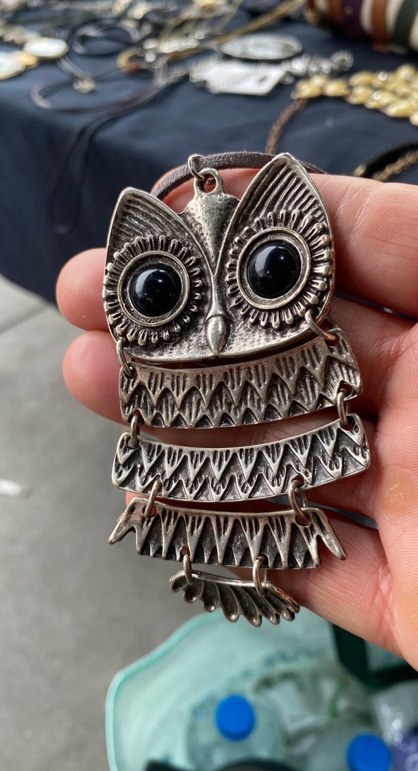 Bohem Gri Baykuş Desenli Midi Kolye - Görsel 2