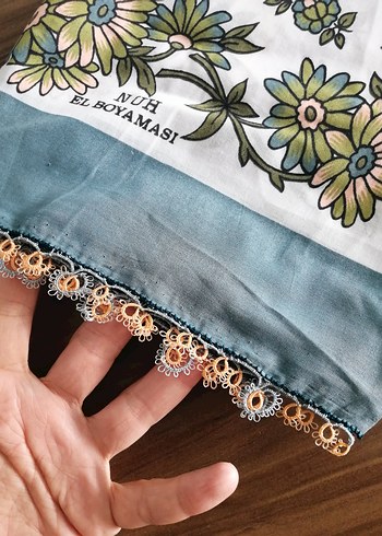 Dantel Kenarlı Bohem El Boyaması Kadın Fular - Görsel 2