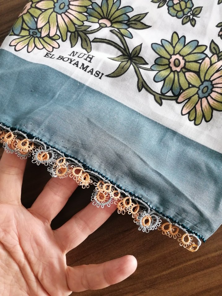 Dantel Kenarlı Bohem El Boyaması Kadın Fular - Görsel 2