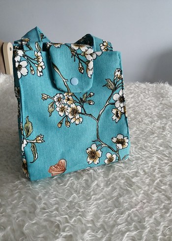 Turkuaz Çiçek Desenli Yemek Taşıma Çantası - Görsel 5