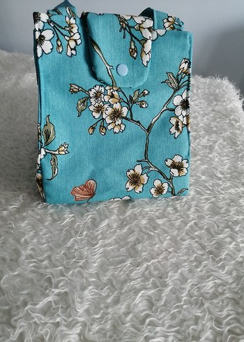 Turkuaz Çiçek Desenli Yemek Taşıma Çantası - Görsel 2