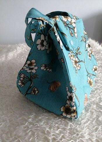 Turkuaz Çiçek Desenli Yemek Taşıma Çantası - Görsel 4