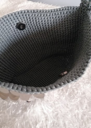 Gri Payet İşlemeli Örgü Kadın Çanta - Görsel 5