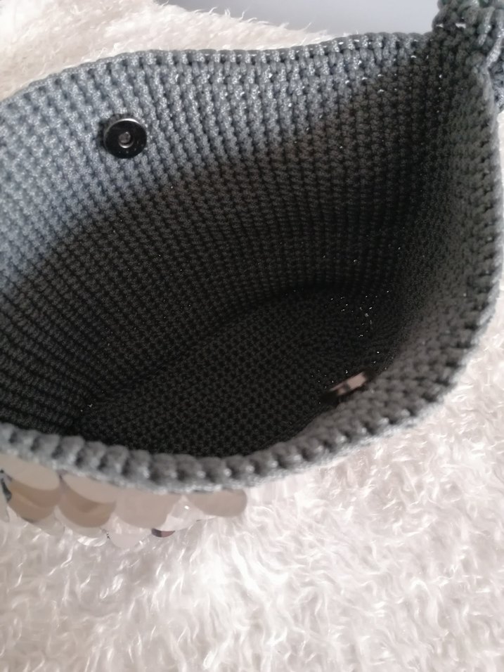 Gri Payet İşlemeli Örgü Kadın Çanta - Görsel 5