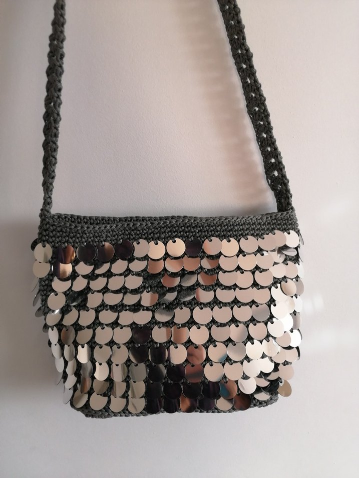 Gri Payet İşlemeli Örgü Kadın Çanta - Görsel 4