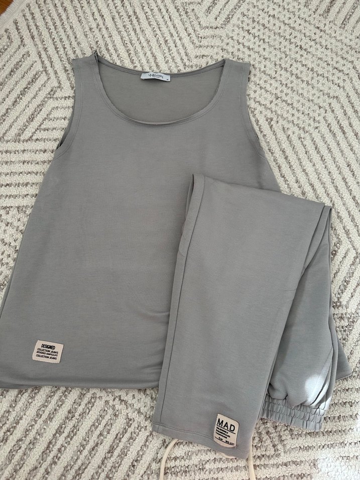 Gri Kadın Kolsuz Basic Alt üst takım - Görsel 2