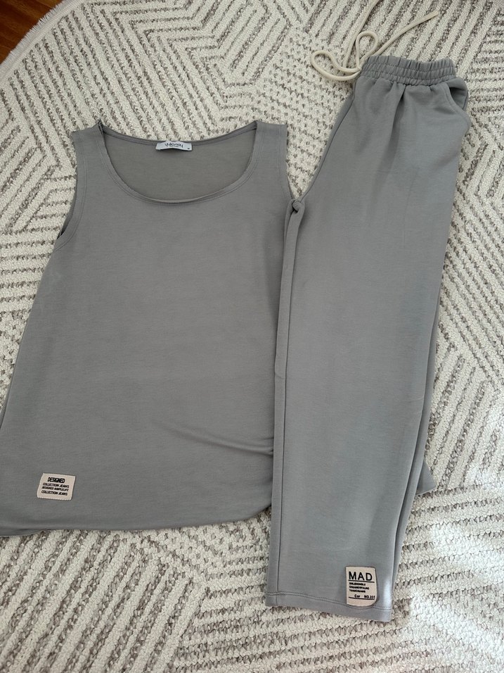 Gri Kadın Kolsuz Basic Alt üst takım - Görsel 3