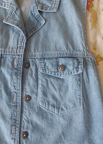 Mavi Düğmeli Kolsuz Denim Yelek - Görsel 2