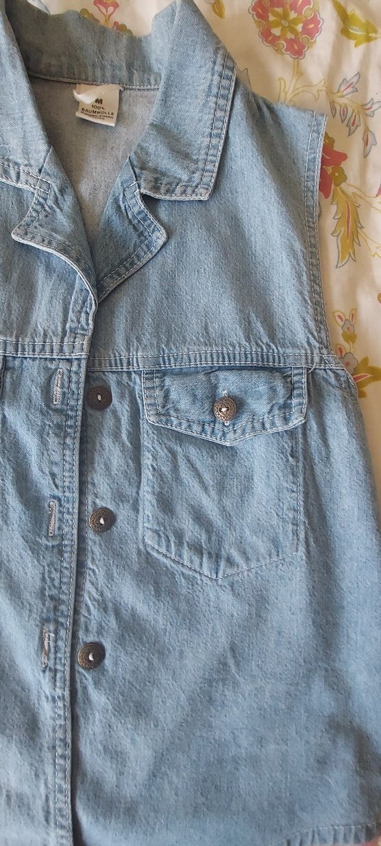 Mavi  Düğmeli Kolsuz Denim Yelek - Görsel 2