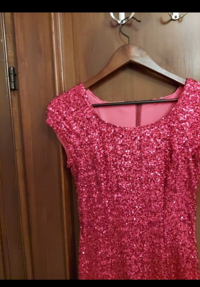 Pembe Payetli Uzun Abiye Elbise - Görsel 3