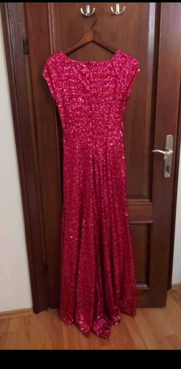 Pembe Payetli Uzun Abiye Elbise - Görsel 2