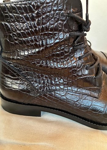 George Hogg koyu kahverengi Yılan Desenli %100 Deri Biker Bot - Görsel 4