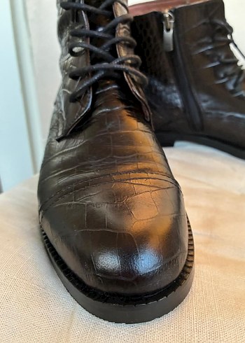 George Hogg koyu kahverengi Yılan Desenli %100 Deri Biker Bot - Görsel 3