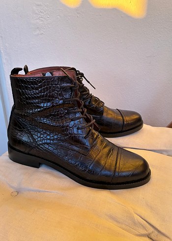 George Hogg koyu kahverengi Yılan Desenli %100 Deri Biker Bot - Görsel 6