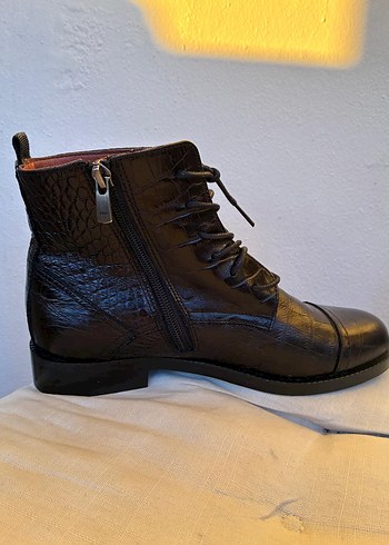 George Hogg koyu kahverengi Yılan Desenli %100 Deri Biker Bot - Görsel 10