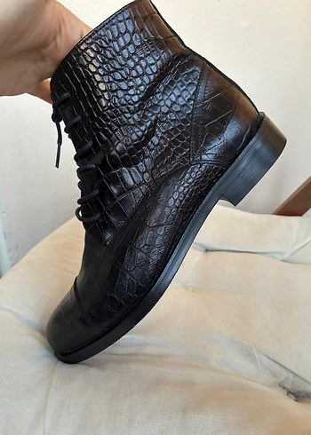 George Hogg koyu kahverengi Yılan Desenli %100 Deri Biker Bot - Görsel 12