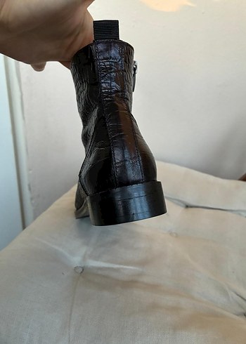 George Hogg koyu kahverengi Yılan Desenli %100 Deri Biker Bot - Görsel 13