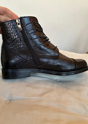 George Hogg koyu kahverengi Yılan Desenli %100 Deri Biker Bot - Görsel 7