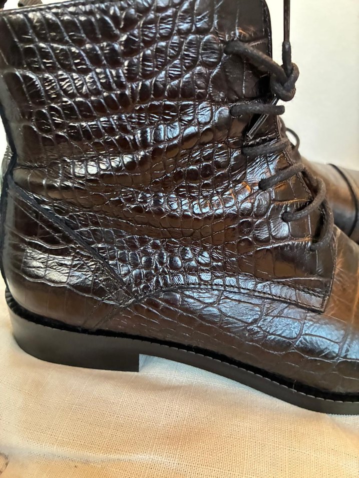 George Hogg koyu kahverengi Yılan Desenli %100 Deri Biker Bot - Görsel 4