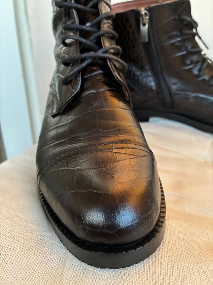 George Hogg koyu kahverengi Yılan Desenli %100 Deri Biker Bot - Görsel 3