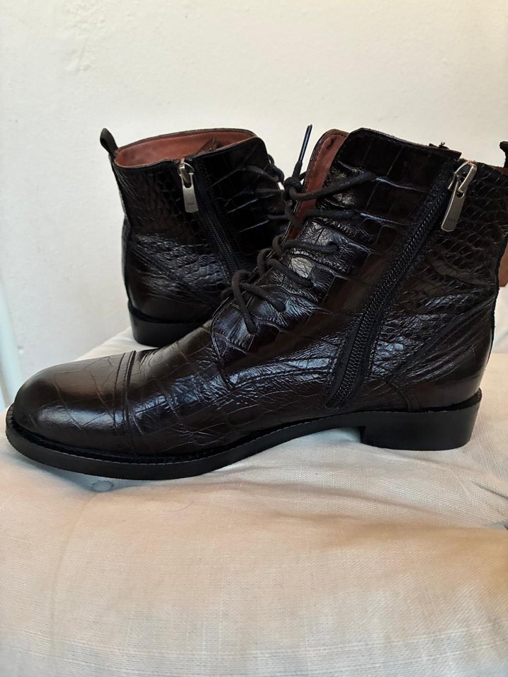 George Hogg koyu kahverengi Yılan Desenli %100 Deri Biker Bot - Görsel 2