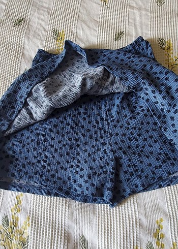 Zara Nakışlı Volanlı Mavi Katlı Midi Etek