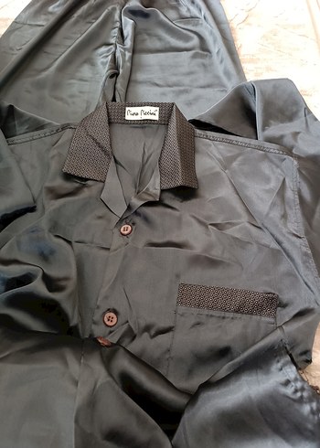 l Beden gri Renk Düğmeli uzun Kollu Gri Erkek Pijama takımı