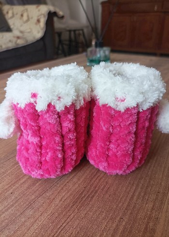 Kızlar için Pembe Sıcak Peluş Ev Terliği - Görsel 3