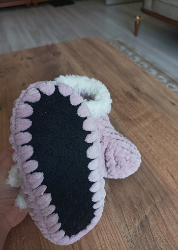 Pudra pembesi Örgü Kız Çocuk Sıcak Terlik - Görsel 5