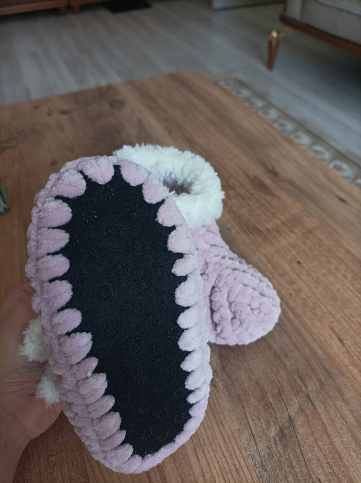 Pudra pembesi Örgü Kız Çocuk Sıcak Terlik - Görsel 5