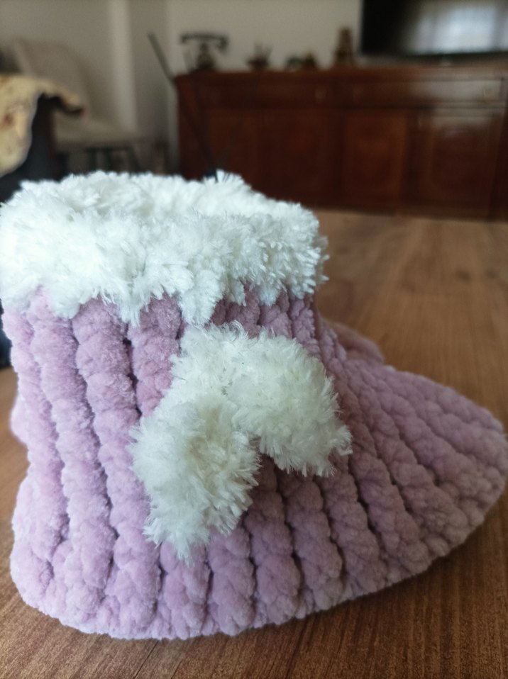 Pudra pembesi Örgü Kız Çocuk Sıcak Terlik - Görsel 2