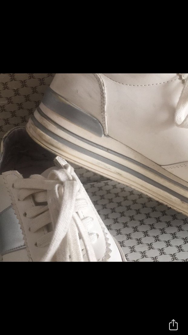 Beyaz Gri Platform Topuklu Bağcıklı Kadın Spor Ayakkabı iç arka - Görsel 3