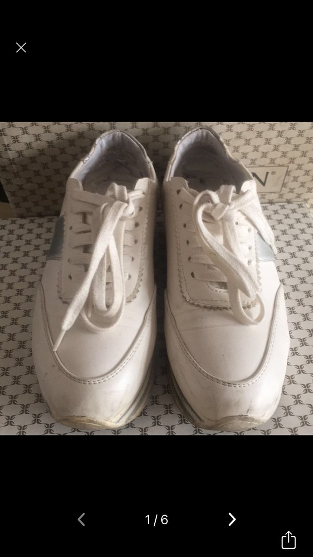 Beyaz Gri Platform Topuklu Bağcıklı Kadın Spor Ayakkabı iç arka - Görsel 2