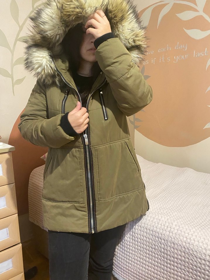 Kürk Detaylı Kahverengi Midi Kaban - Görsel 2