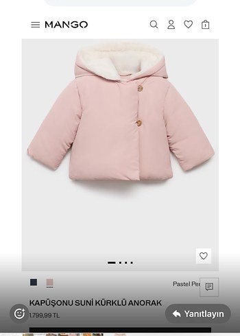 Mango Kız Çocuk Pembe Kapüşonlu Düğmeli Mont - Görsel 2