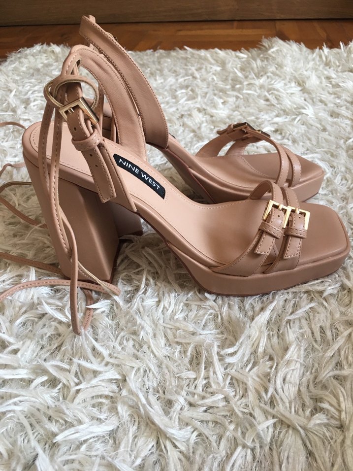 Bej Deri Platform Topuklu Kadın Ayakkabı - Görsel 2