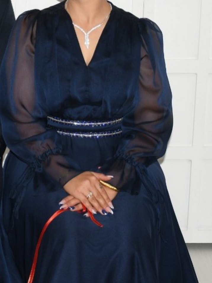 Midi Boy Lacivert, Dökümlü  Abiye - Görsel 3