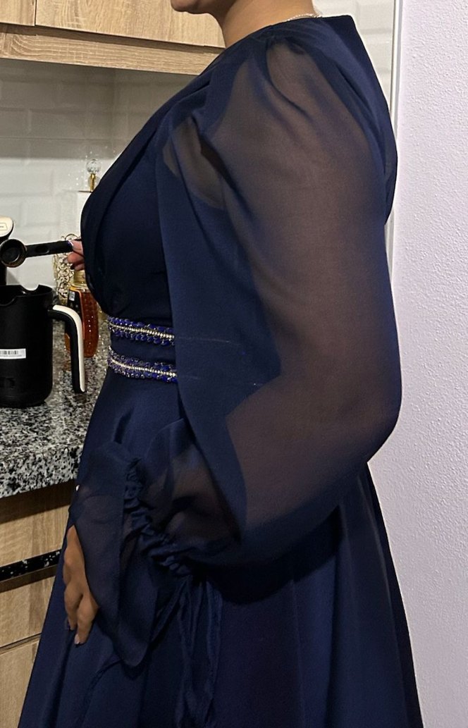 Midi Boy Lacivert, Dökümlü  Abiye - Görsel 2