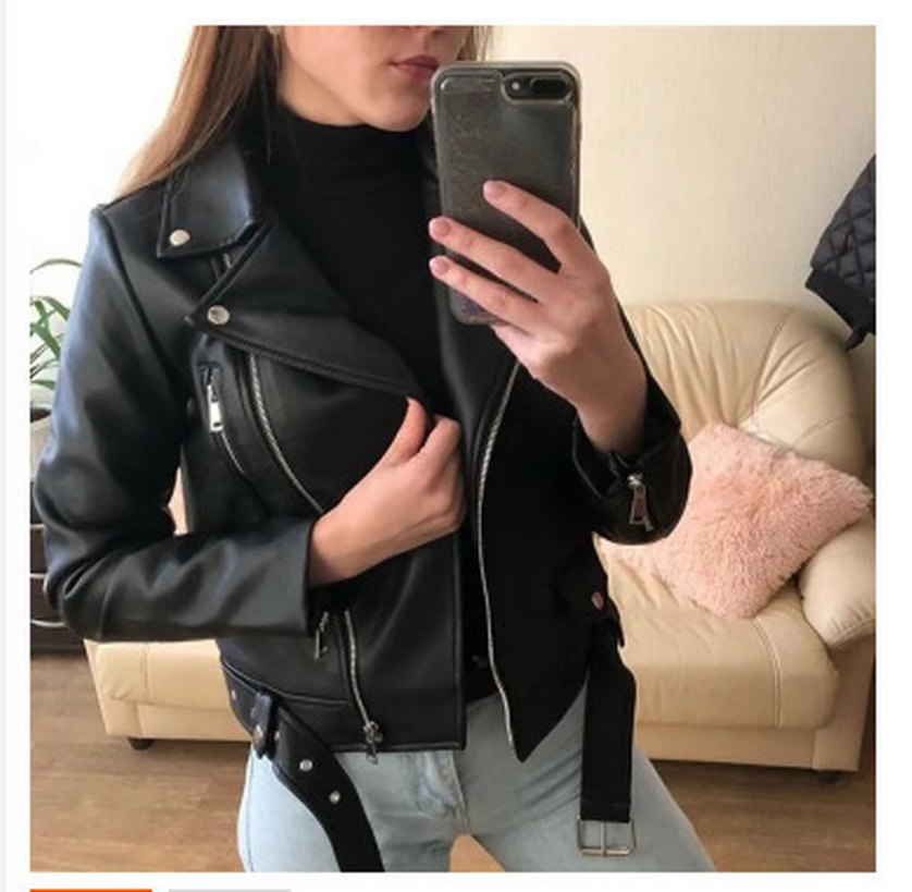 Kadın Siyah Deri Kısa Ceket - Görsel 2