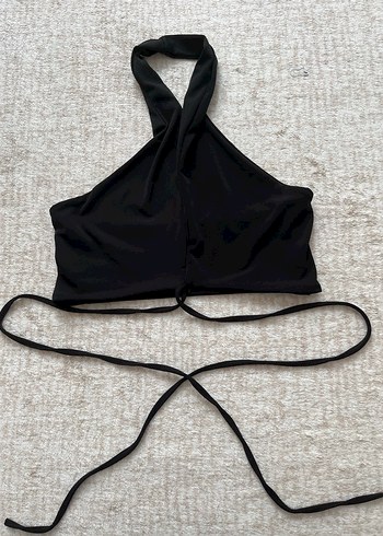 Kadın Siyah Halter Yaka Crop Top