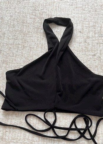 xs Beden Kadın Siyah Halter Yaka Crop Top
