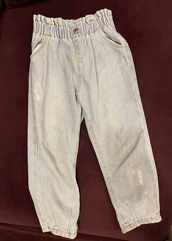 24-36 Ay Beden mavi Renk Düğmeli Bej Kadın Denim Pantolon