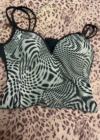 Zebra Desenli Siyah Strappy Mayo - Görsel 8