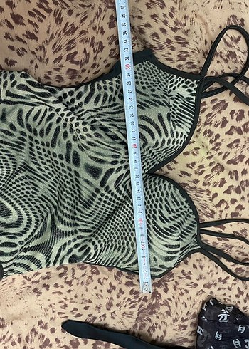 Zebra Desenli Siyah Strappy Mayo - Görsel 5